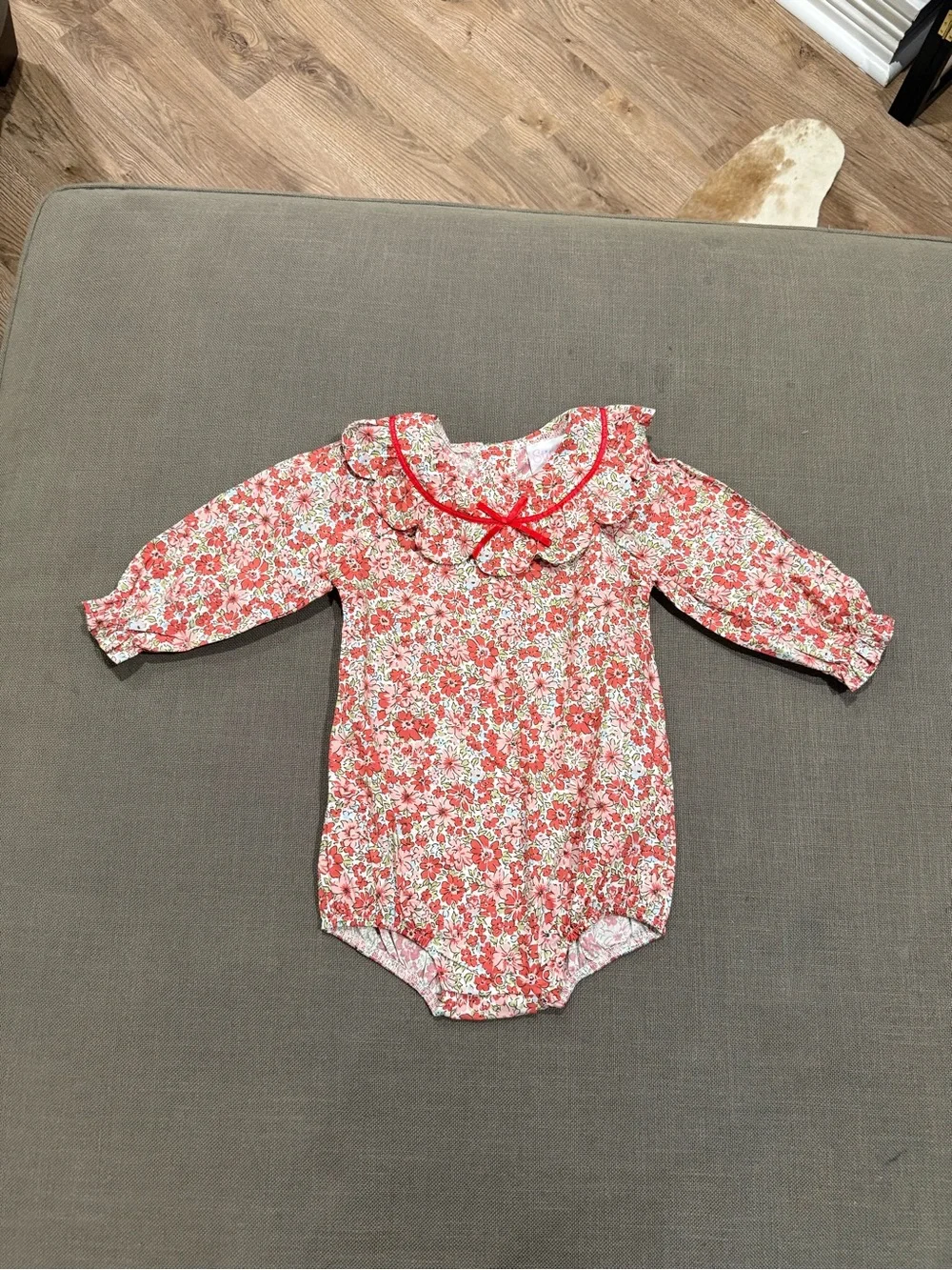 Floral Ruffled Baby One-Piece in Coral